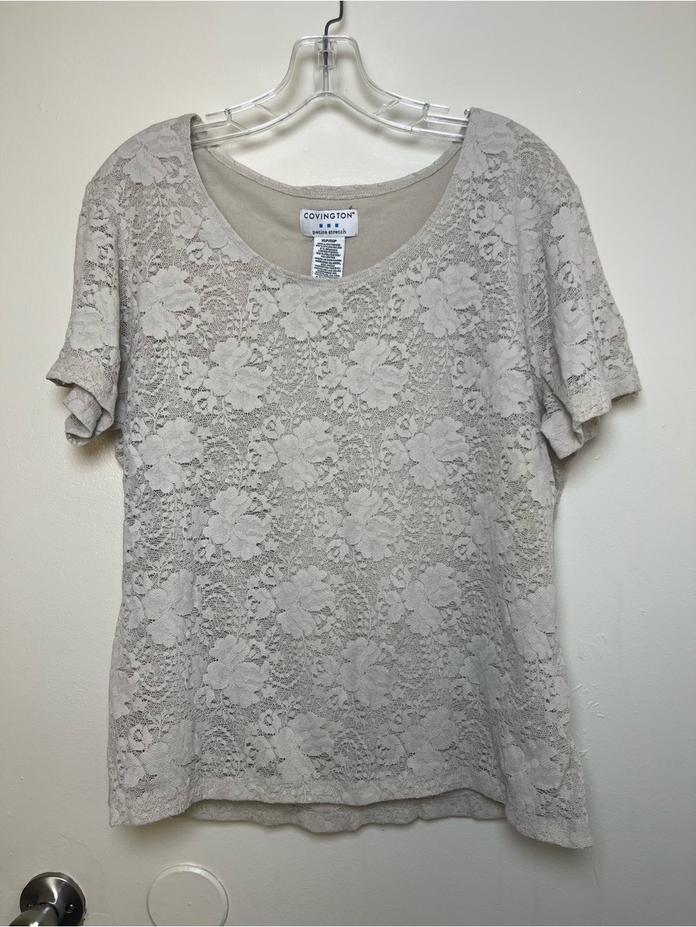 Women’s Covington Floral Lace Cream Short Sleeve Top XL Petite